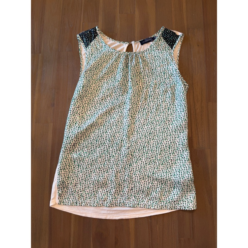 The Limited Womens Green Navy Polka Dot Keyhole Sleeveless Blouse XS Mixed Media